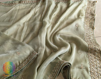 Olive Green Tissue Organza Gota Patti Saree – Handloom Saree Online India | Elegantt Drapes