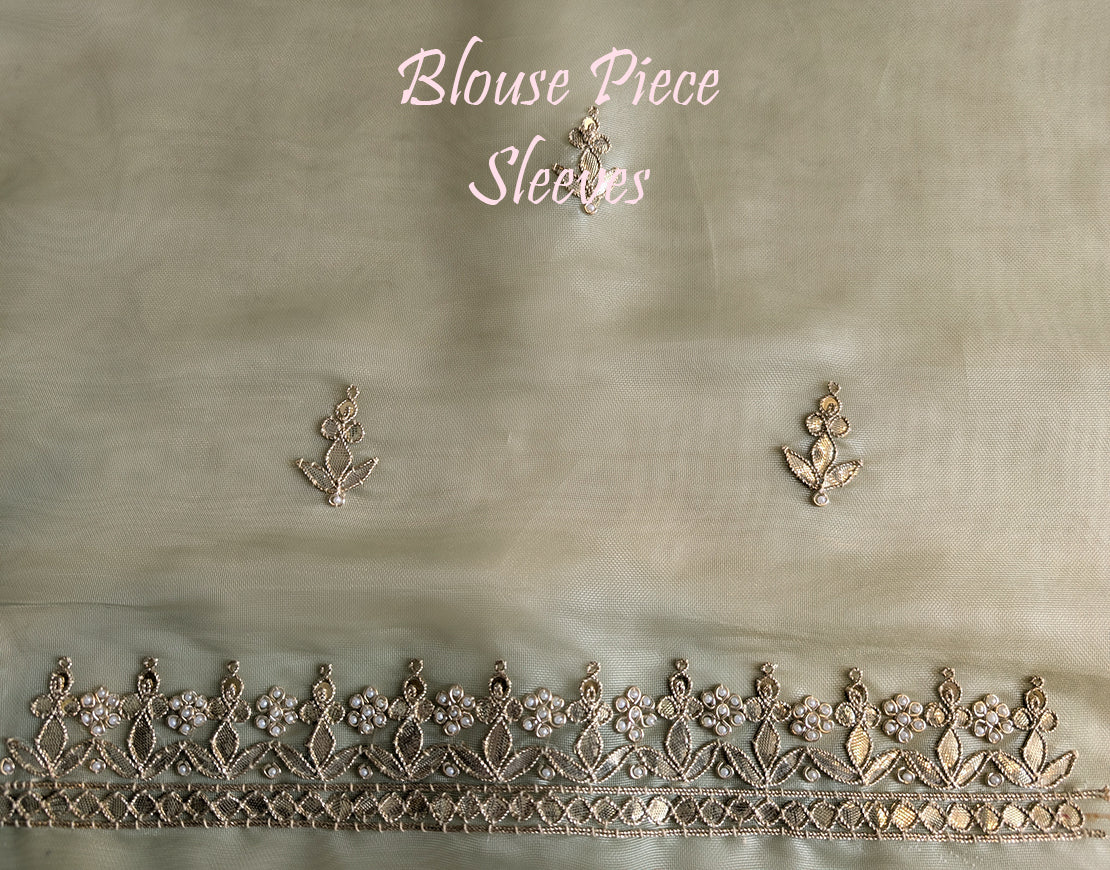 Olive Green Tissue Organza Gota Patti Saree – Handloom Saree Online India | Elegantt Drapes