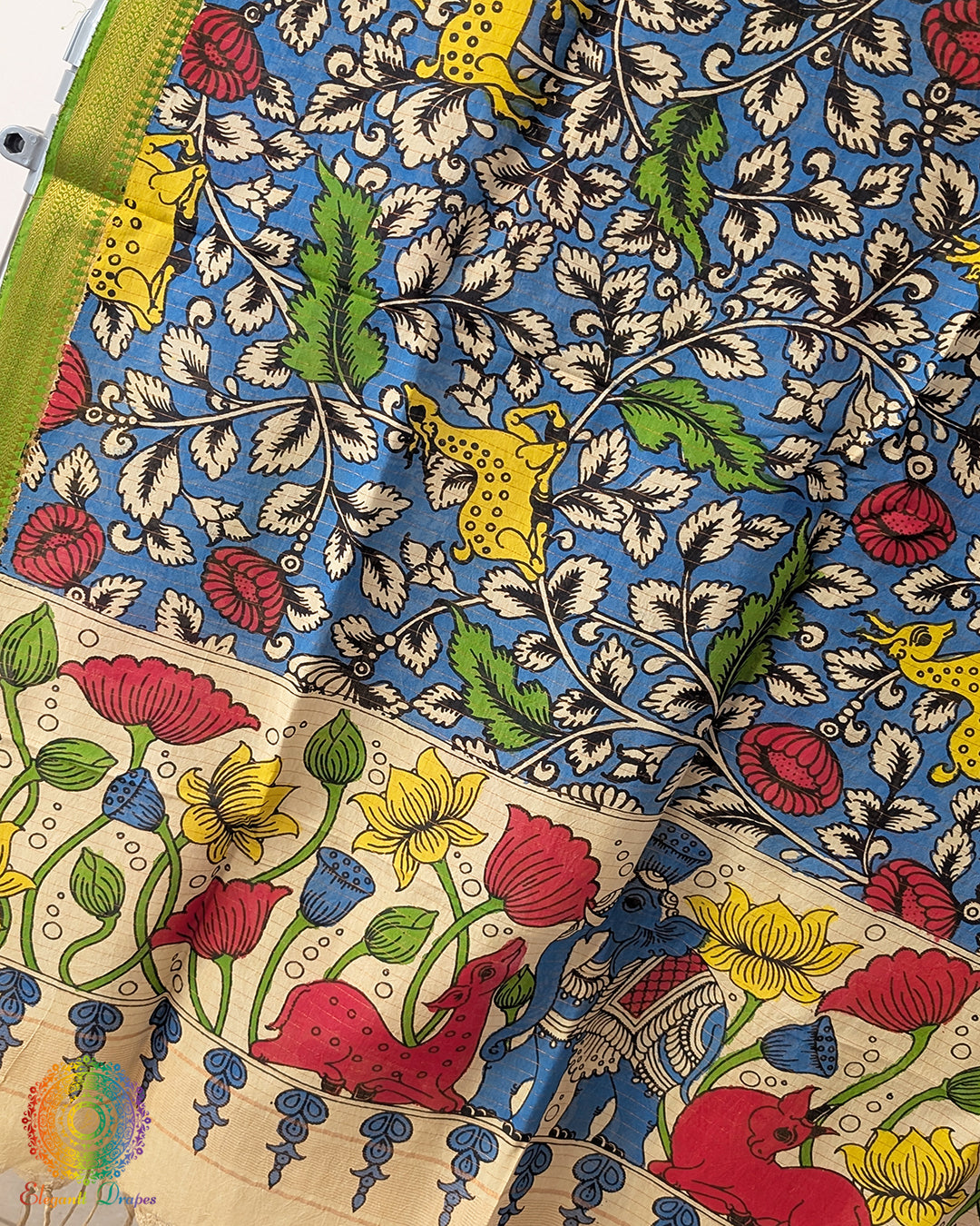 Blue Pen Kalamkari Bangalore Silk Dupatta – Handloom Saree Online India | Elegantt Drapes