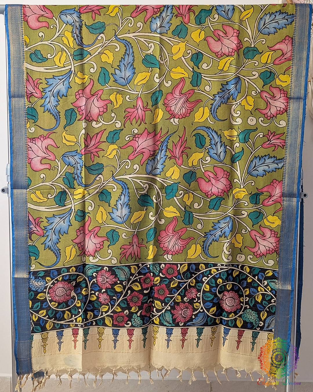 Green Pen Kalamkari Bangalore Silk Dupatta – Handloom Saree Online India | Elegantt Drapes
