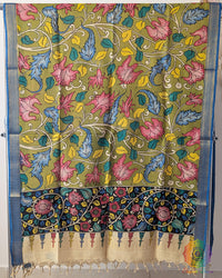 Green Pen Kalamkari Bangalore Silk Dupatta – Handloom Saree Online India | Elegantt Drapes