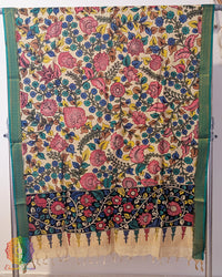 Beige Green Pen Kalamkari Bangalore Silk Dupatta – Handloom Saree Online India | Elegantt Drapes