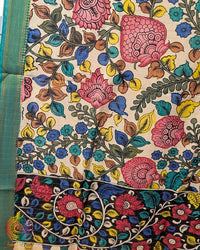 Beige Green Pen Kalamkari Bangalore Silk Dupatta – Handloom Saree Online India | Elegantt Drapes