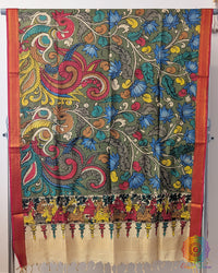 Multi Peacock Kalamkari Bangalore Silk Dupatta – Handloom Saree Online India | Elegantt Drapes