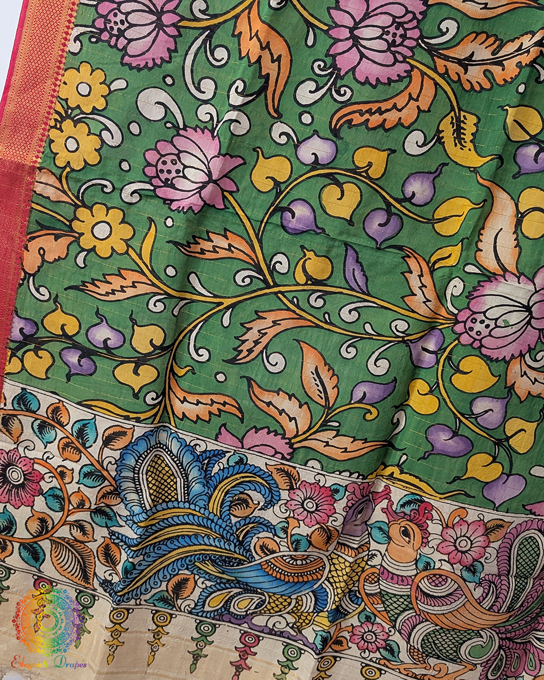 Green Kalamkari Bangalore Silk Dupatta – Handloom Saree Online India | Elegantt Drapes