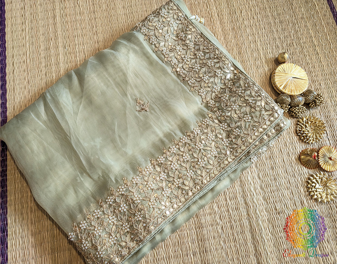 Pista Green Tissue Organza Gota Patti Saree 2 – Handloom Saree Online India | Elegantt Drapes