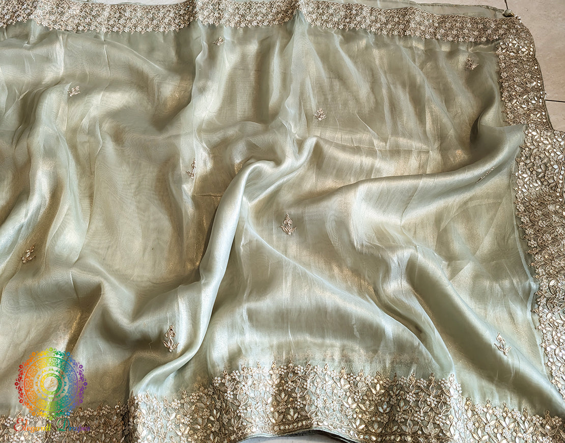 Pista Green Tissue Organza Gota Patti Saree 2 – Handloom Saree Online India | Elegantt Drapes