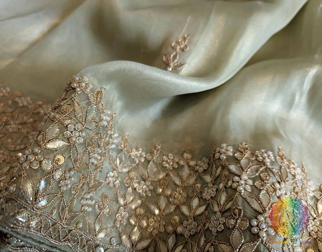 Pista Green Tissue Organza Gota Patti Saree 2 – Handloom Saree Online India | Elegantt Drapes