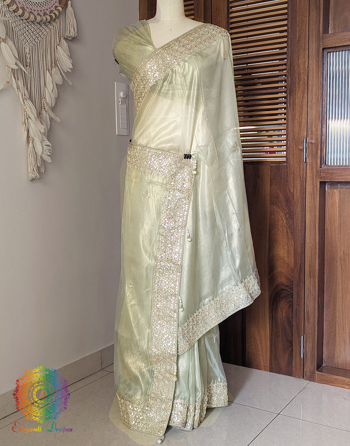 Pista Green Tissue Organza Gota Patti Saree 2 – Handloom Saree Online India | Elegantt Drapes