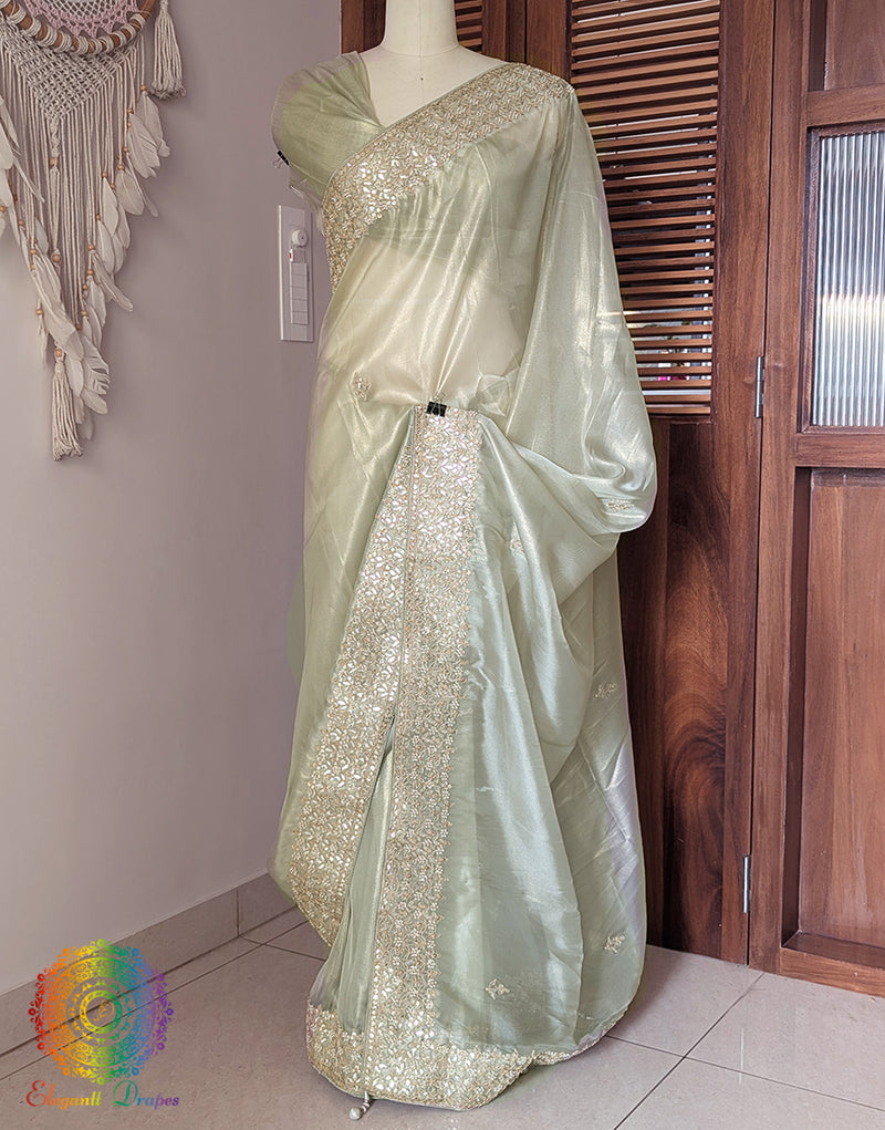 Pista Green Tissue Organza Gota Patti Saree 2 – Handloom Saree Online India | Elegantt Drapes