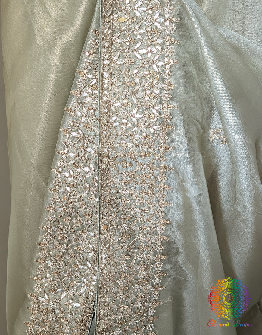 Pista Green Tissue Organza Gota Patti Saree 2 – Handloom Saree Online India | Elegantt Drapes