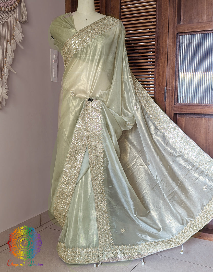 Pista Green Tissue Organza Gota Patti Saree 2 – Handloom Saree Online India | Elegantt Drapes