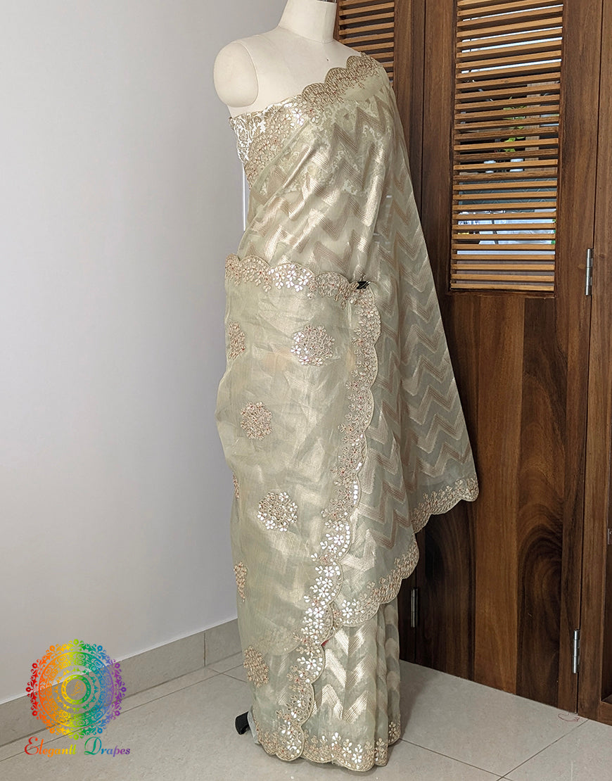 Green Tissue Silk Gota Patti Handwork Saree – Handloom Saree Online India | Elegantt Drapes