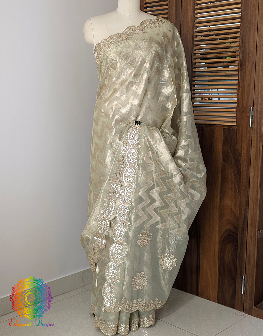 Green Tissue Silk Gota Patti Handwork Saree – Handloom Saree Online India | Elegantt Drapes