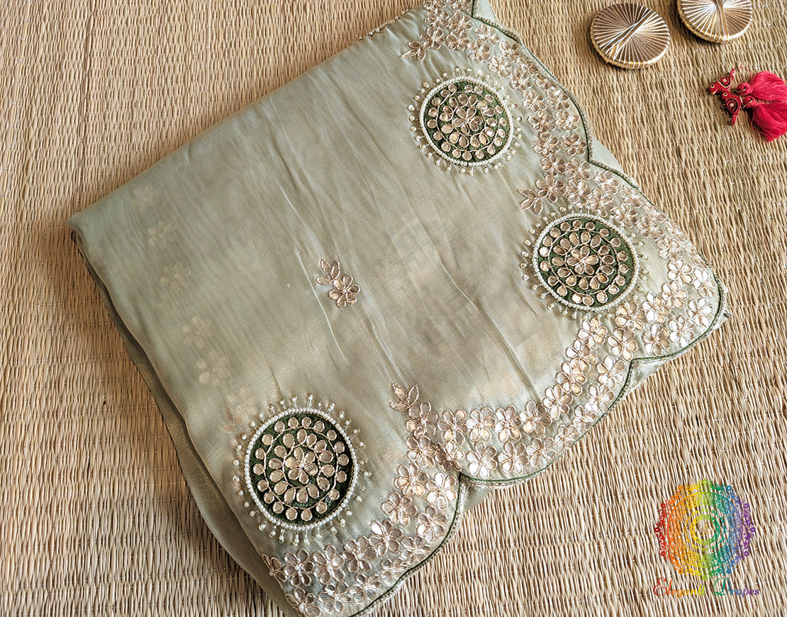 Pista Green Tissue Organza Gota Patti Saree – Handloom Saree Online India | Elegantt Drapes