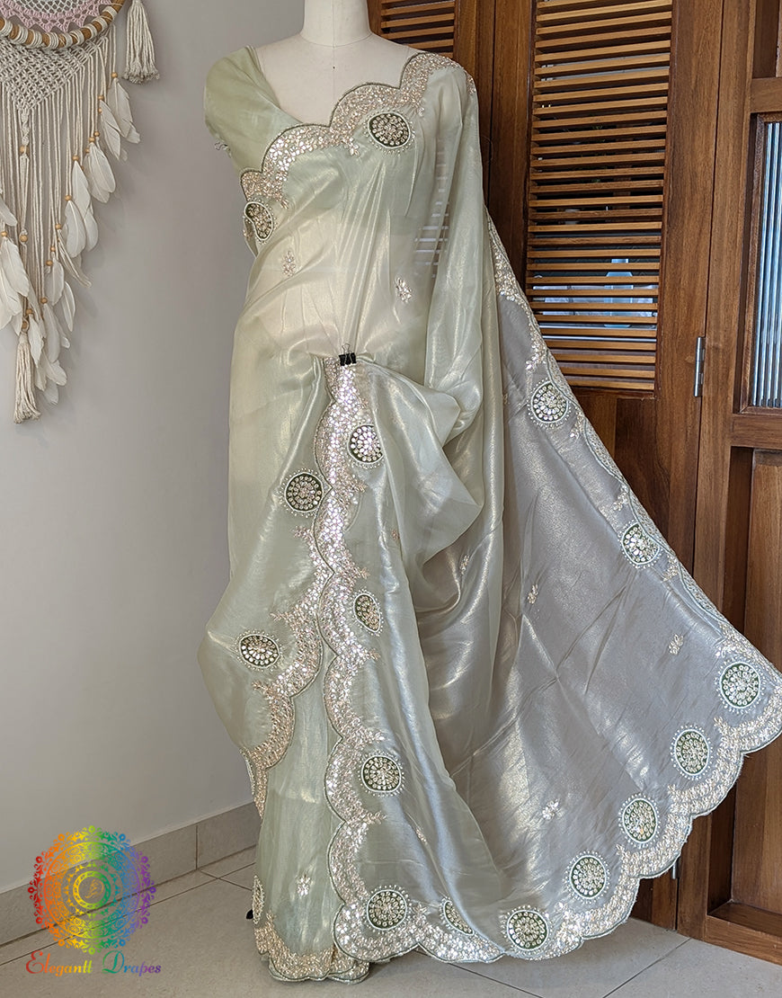 Pista Green Tissue Organza Gota Patti Saree – Handloom Saree Online India | Elegantt Drapes