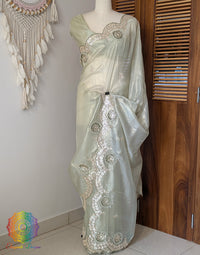 Pista Green Tissue Organza Gota Patti Saree – Handloom Saree Online India | Elegantt Drapes