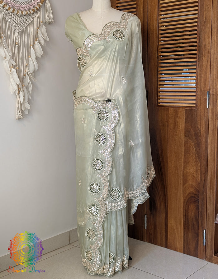 Pista Green Tissue Organza Gota Patti Saree – Handloom Saree Online India | Elegantt Drapes