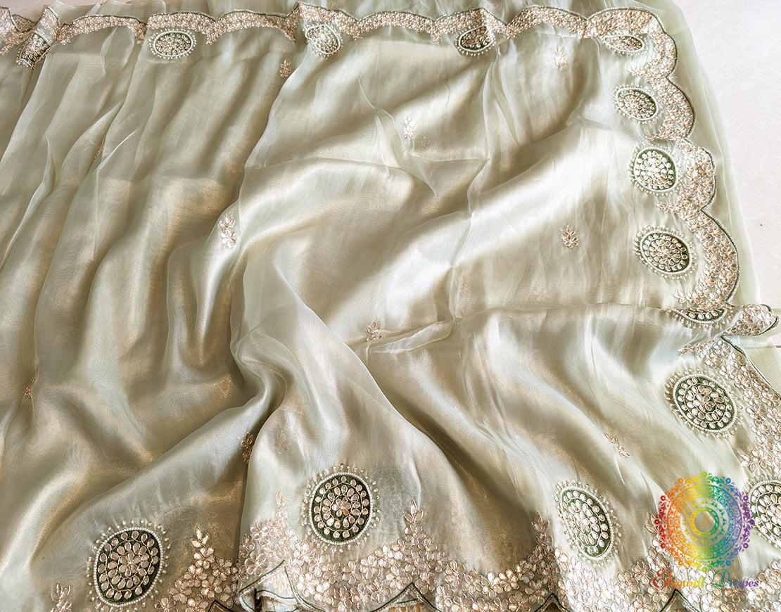 Pista Green Tissue Organza Gota Patti Saree – Handloom Saree Online India | Elegantt Drapes