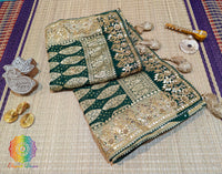 Green Banarasi Georgette Bandhani Gota Patti Saree – Bandhani Saree Online India | Elegantt Drapes