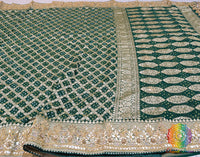 Green Banarasi Georgette Bandhani Gota Patti Saree – Bandhani Saree Online India | Elegantt Drapes