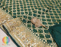 Green Banarasi Georgette Bandhani Gota Patti Saree – Bandhani Saree Online India | Elegantt Drapes