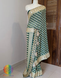 Green Banarasi Georgette Bandhani Gota Patti Saree – Bandhani Saree Online India | Elegantt Drapes