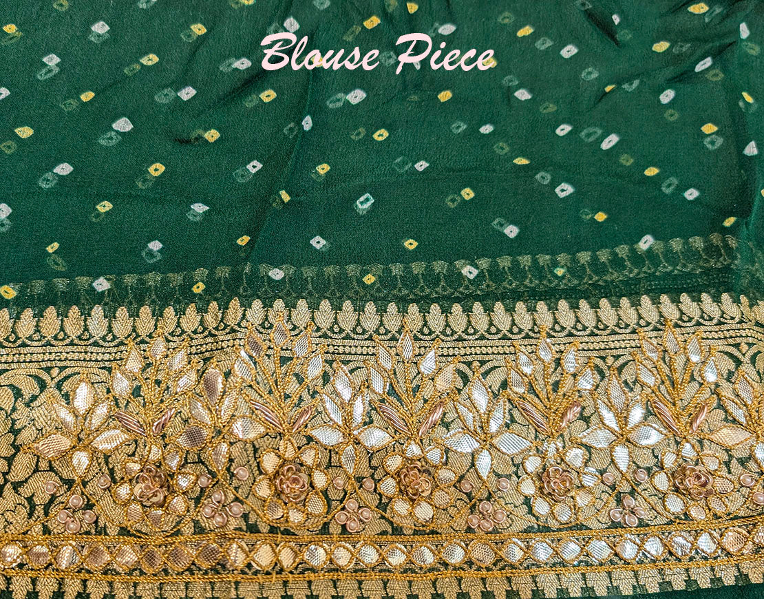 Green Banarasi Georgette Bandhani Gota Patti Saree – Bandhani Saree Online India | Elegantt Drapes