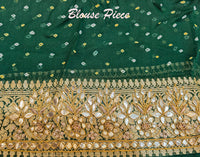 Green Banarasi Georgette Bandhani Gota Patti Saree – Bandhani Saree Online India | Elegantt Drapes