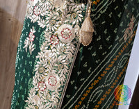Green Gota Patti Handwork Pure Chinon Bandhej Saree