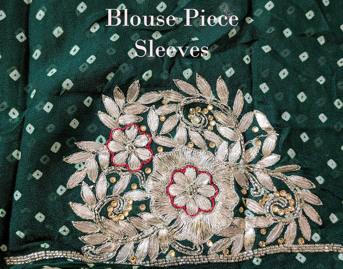 Green Gota Patti Handwork Pure Chinon Bandhej Saree