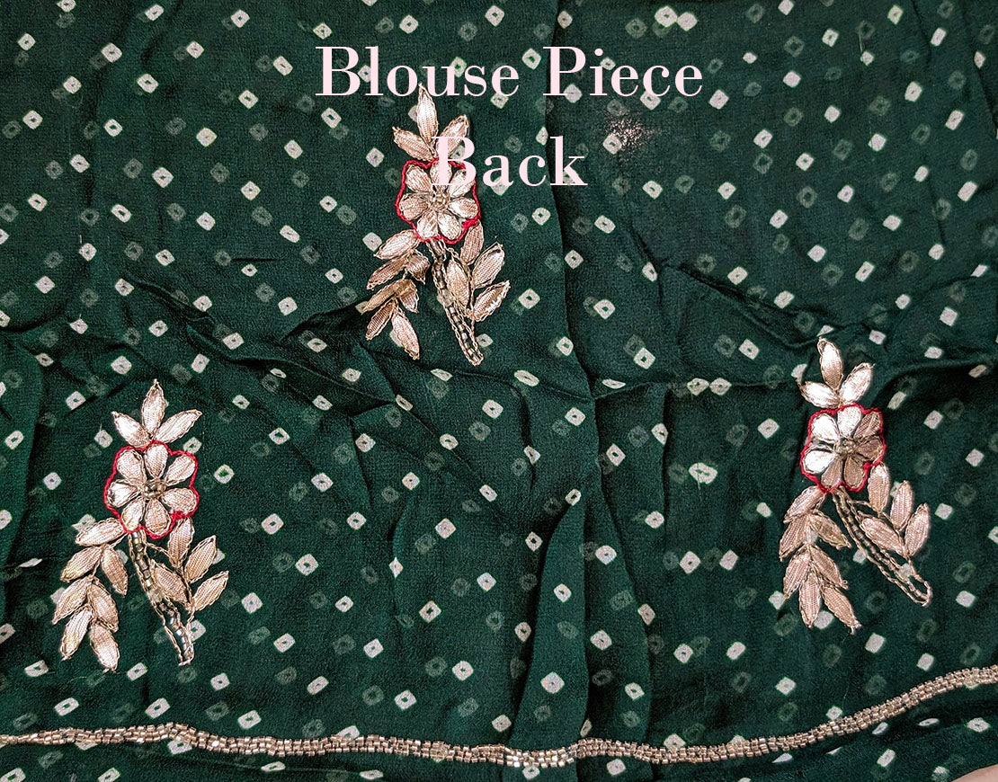 Green Gota Patti Handwork Pure Chinon Bandhej Saree