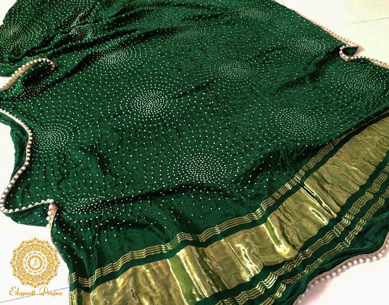 Green Gaji Silk Bandhani Dupatta – Bandhani Saree Online India | Elegantt Drapes