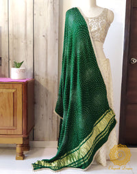 Green Gaji Silk Bandhani Dupatta – Bandhani Saree Online India | Elegantt Drapes