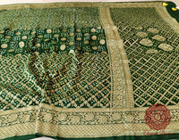 Deep Green Pure Banarasi Handloom Georgette Bandhani Saree – Bandhani Saree Online India | Elegantt Drapes