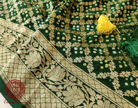 Deep Green Pure Banarasi Handloom Georgette Bandhani Saree – Bandhani Saree Online India | Elegantt Drapes