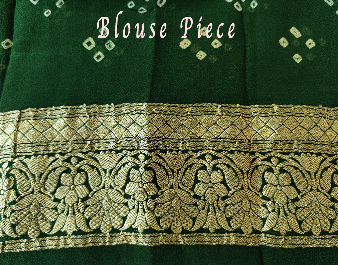Deep Green Pure Banarasi Handloom Georgette Bandhani Saree – Bandhani Saree Online India | Elegantt Drapes