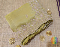 Green Tissue Organza Zardozi Handwork Saree – Handloom Saree Online India | Elegantt Drapes