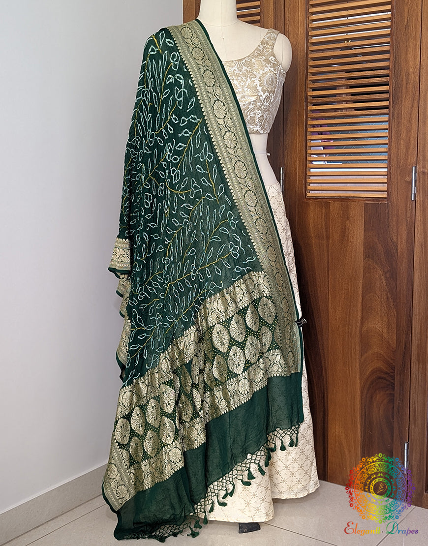 Green Banarasi Georgette Rai Bandhej Dupatta – Bandhani Saree Online India | Elegantt Drapes