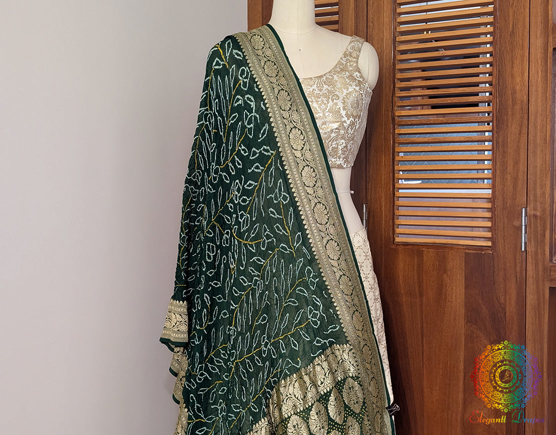 Green Banarasi Georgette Rai Bandhej Dupatta – Bandhani Saree Online India | Elegantt Drapes