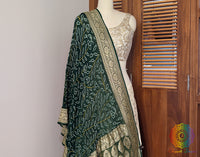 Green Banarasi Georgette Rai Bandhej Dupatta – Bandhani Saree Online India | Elegantt Drapes