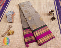 Grey Pure Kanjivaram Silk Saree – Handloom Saree Online India | Elegantt Drapes