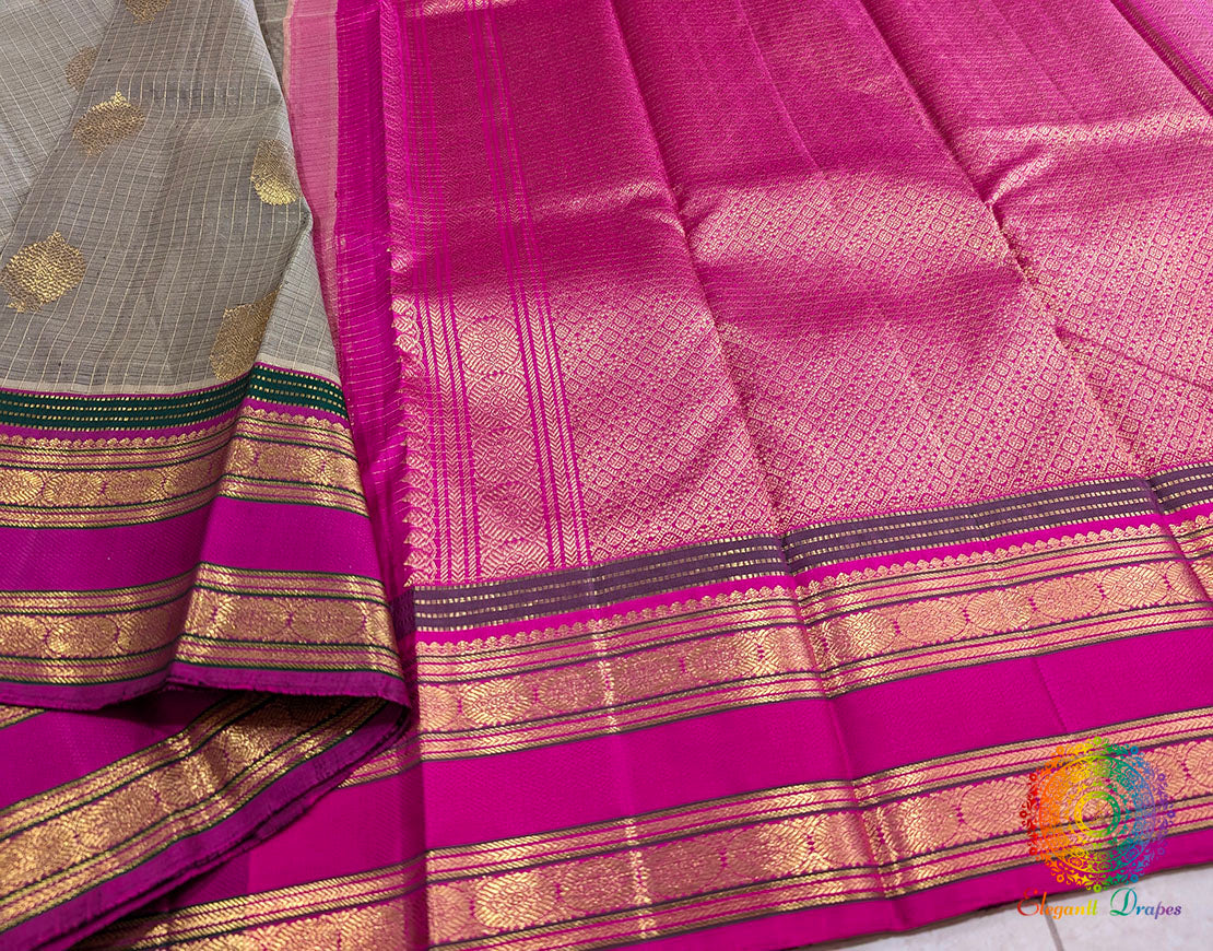 Grey Pure Kanjivaram Silk Saree – Handloom Saree Online India | Elegantt Drapes