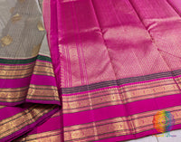 Grey Pure Kanjivaram Silk Saree – Handloom Saree Online India | Elegantt Drapes