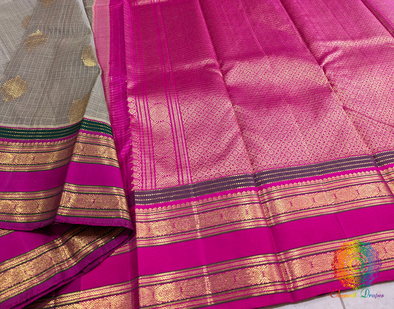 Grey Pure Kanjivaram Silk Saree – Handloom Saree Online India | Elegantt Drapes