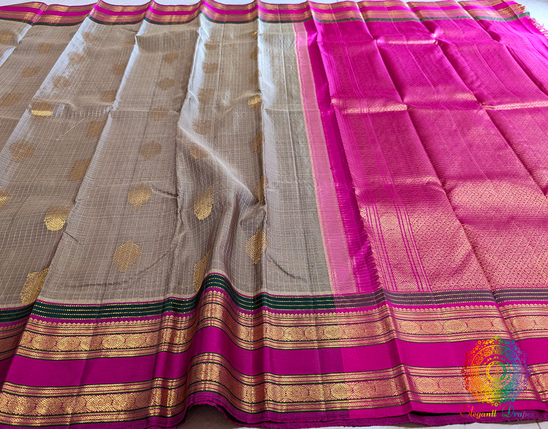Grey Pure Kanjivaram Silk Saree – Handloom Saree Online India | Elegantt Drapes
