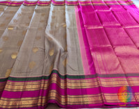 Grey Pure Kanjivaram Silk Saree – Handloom Saree Online India | Elegantt Drapes