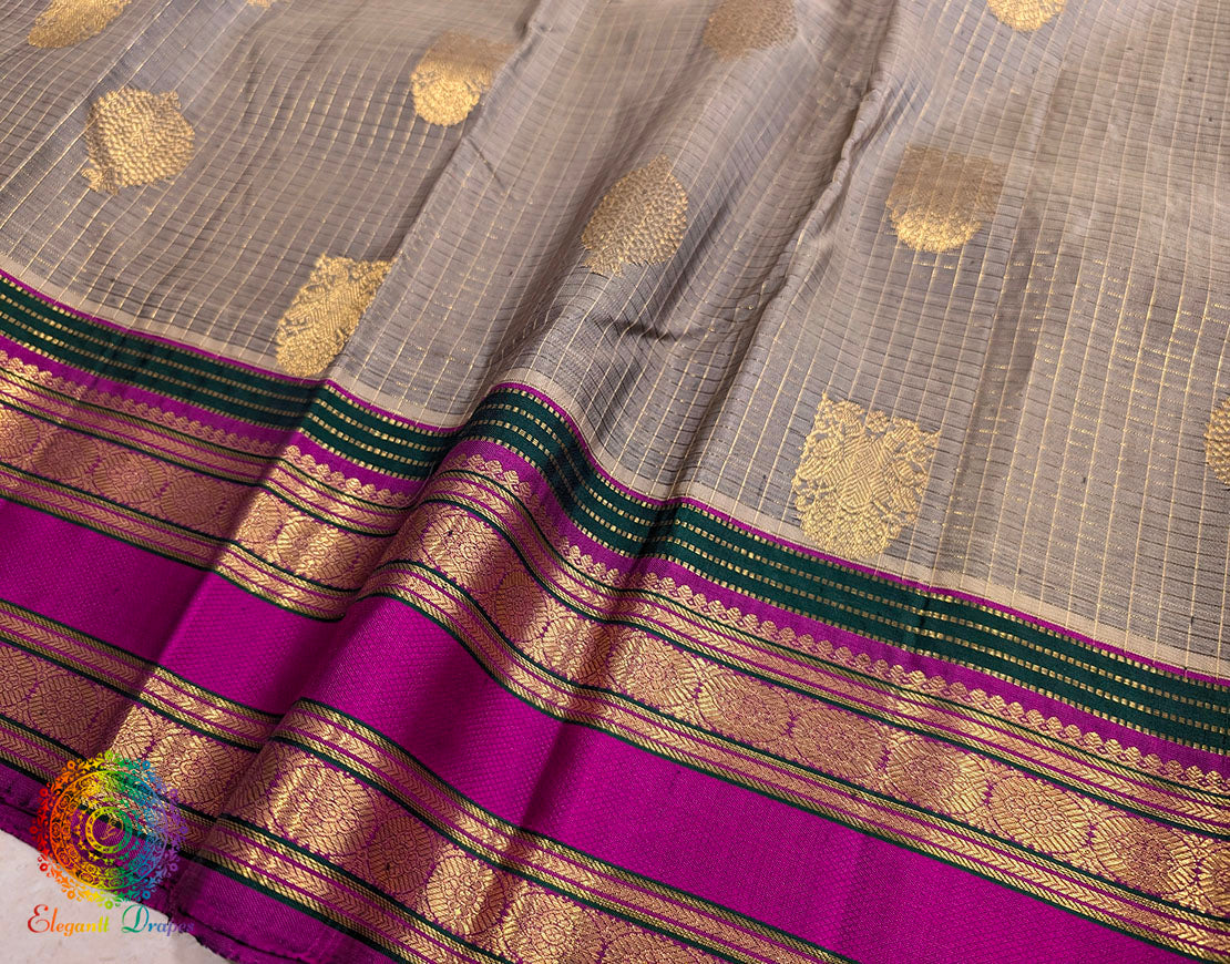 Grey Pure Kanjivaram Silk Saree – Handloom Saree Online India | Elegantt Drapes