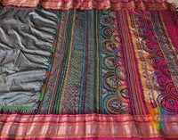 Grey Pure Ilkal Silk Lambani Handwork Saree – Ilkal Handloom Saree Online India | Elegantt Drapes