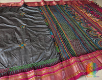 Grey Pure Ilkal Silk Lambani Handwork Saree – Ilkal Handloom Saree Online India | Elegantt Drapes